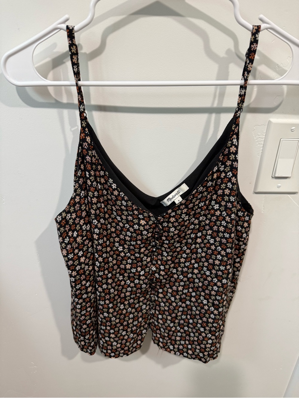 Madewell Black Floral V‑Neck Spaghetti Strap Cami